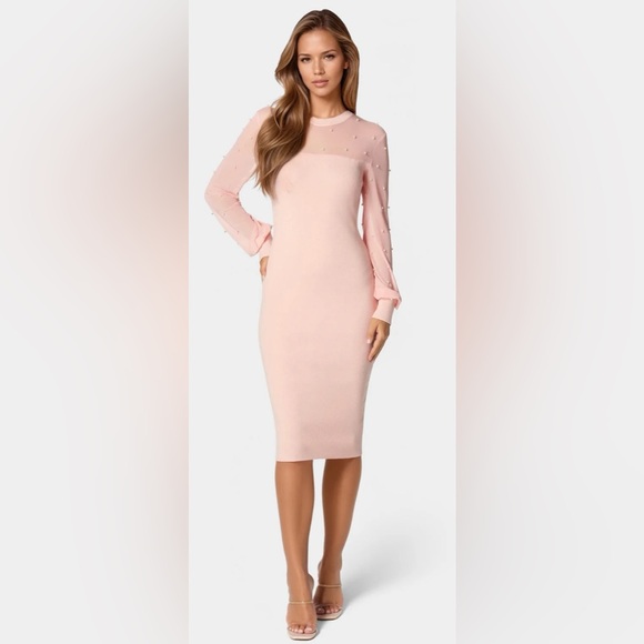 bebe Dresses & Skirts - NWT BEBE SZ XS BLUSH with/Pearls Mesh Midi Sweater Dress #107862